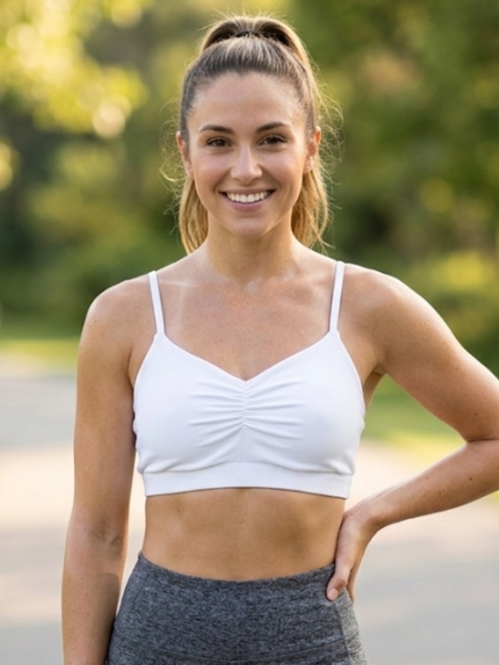 ABS2B Fitness Apparel White Ruched Sports Bra Size Medium